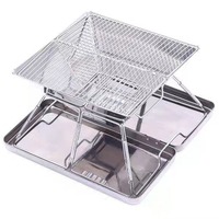 FCamping BBQ Grill Portable Camping Fire Grill Folding Outdoor Wood Burner Stainless Steel Campfire Stove for Outdoor Backyards