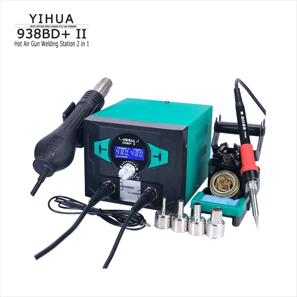 Hot Air Gun Welding Station YIHUA 938BD+ II 2 in 1  Intelligent Soldering Station Heat Gun Soldering Iron Rework Welding Tool