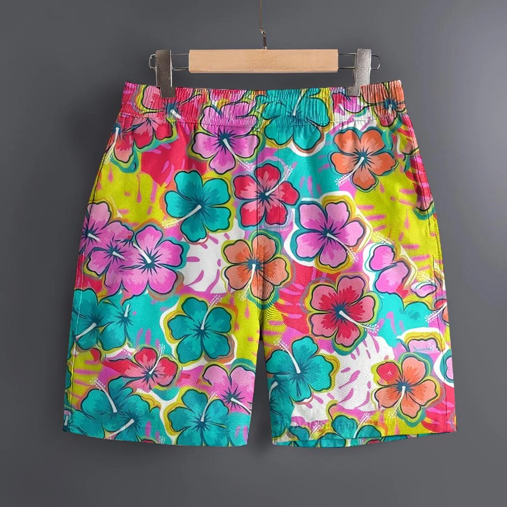 

Мужские пляжные шорты с гавайским 3D великолепным цветочным узором 2025, быстросохнущие спортивные шорты для отдыха на открытом воздухе, модные мужские шорты