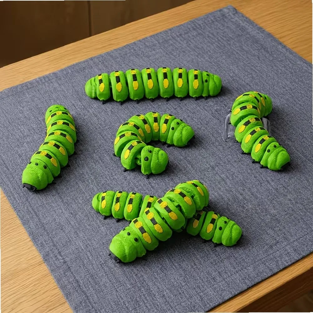 3PCS 3D Printed Articulated Caterpillar Fidget Toy Cute Multi-Color Hinge Jointed Desk Gift Stress Relief