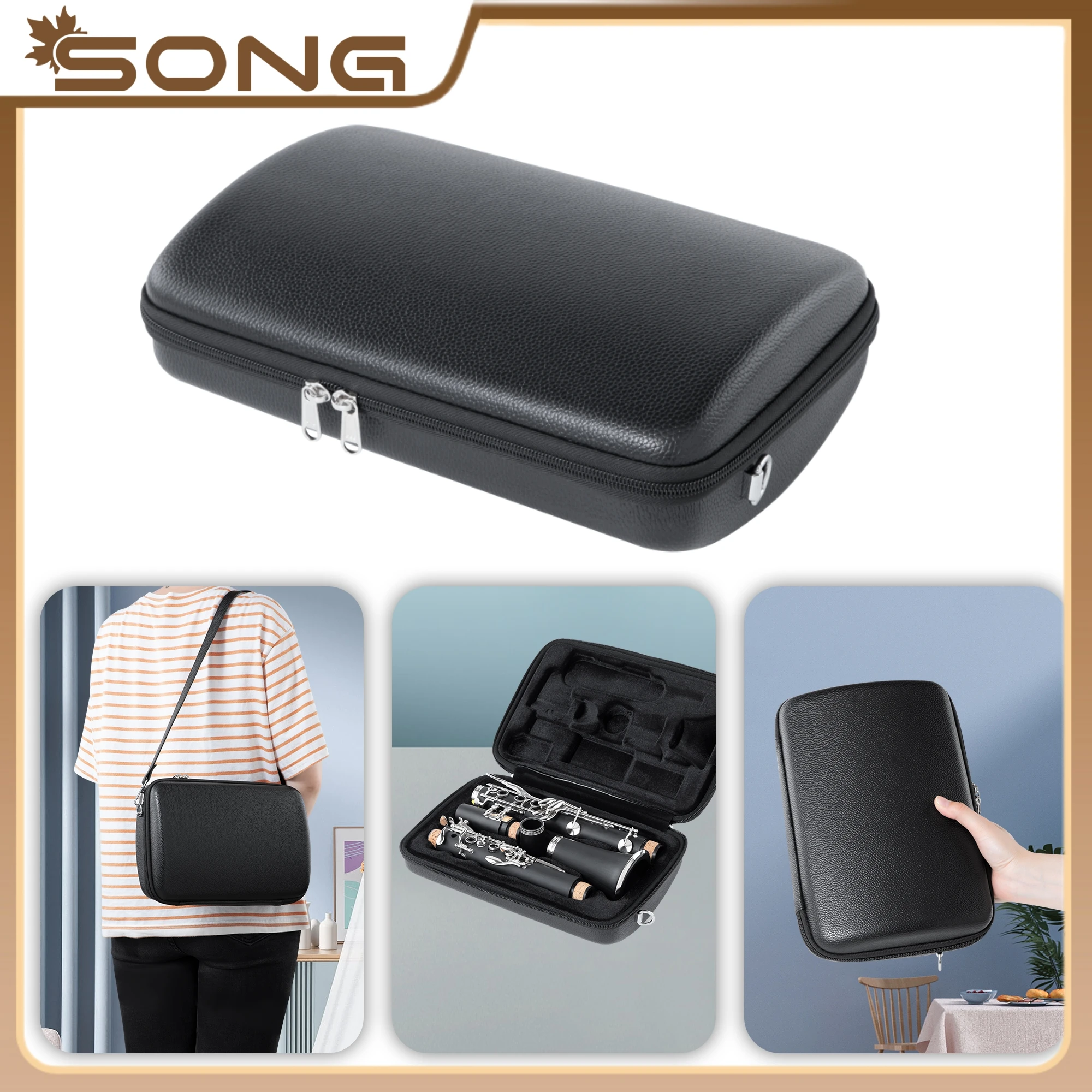 

Mini Clarinet leather bag Storage box Shockproof Clarinet case Clarinet backpack With single-shoulder Strap