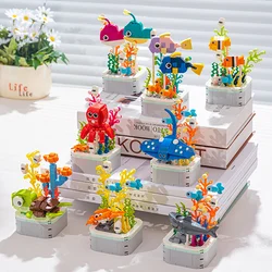 Ocean Potted Building Blocks Series Creative Expert Animal Fish Bonsai Model Bricks Home Decor Toys for Kids Christmas Gifts