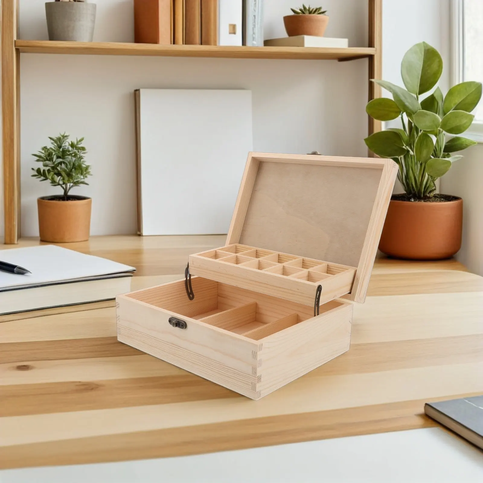 Wooden Trinket Box Rustic Jewelry Holder Multi-Compartment Jewelry Storage Pine Wood Flip Top Organizer Rings Earrings Bracelets