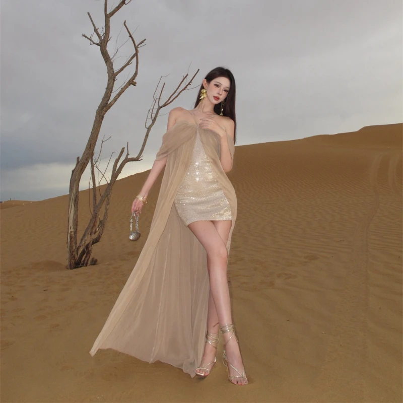 

Summer French Fashion Luxury Sexy Mini Dress Women's Sequin Patchwork Tube Pleated Dress Festival Vacation Beach Elegant Clothes