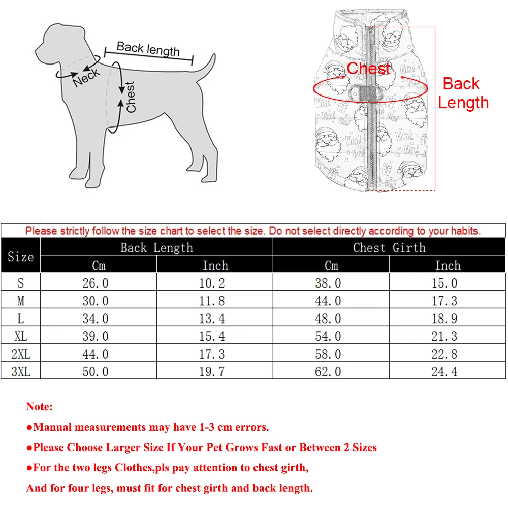 Christmas Warm Dog Jacket For Small Medium Dogs Cats Windproof Waterproof Santa Claus Print Puppy Clothes With D-ring Pet Coat