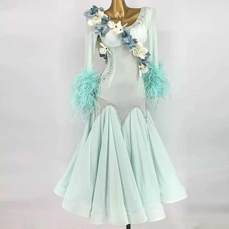 Standaard Ballroom Dans Jurk Volwassen Nieuw Ontwerp Wals Dansen Kostuum Vrouwen Elegante Bloem Ballroom Competitie Dans Jurken