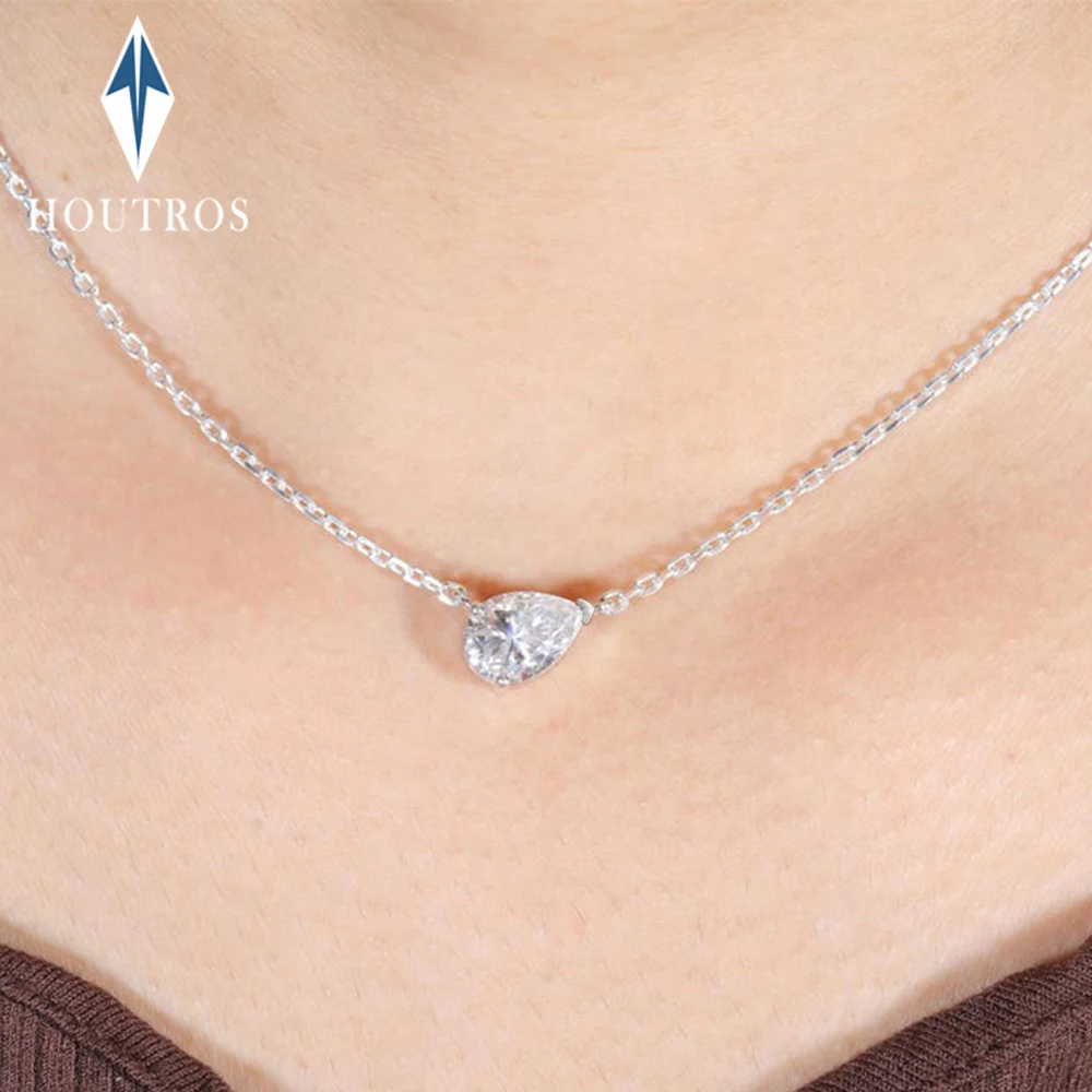 

1/2Carat Pear Cut Moissanite Pendant Necklace for Women Dainty Solitaire Drop Diamond Neckchain 925 Silver Wedding Party Jewelry