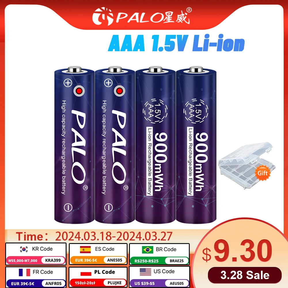 PALO 1.5v akumulator litowo-jonowy akumulator AAA 900mWh 1.5V AAA akumulator litowy AAA 1.5V baterie do RC zdalnego sterowania