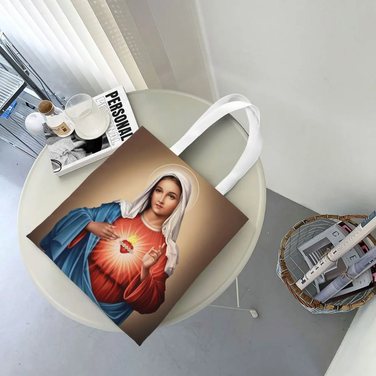 Heart Of Mary Catholic Canvas Tote Bag Fashion Large Capacity Grocery Bag for Women Christ Christian Student Bags