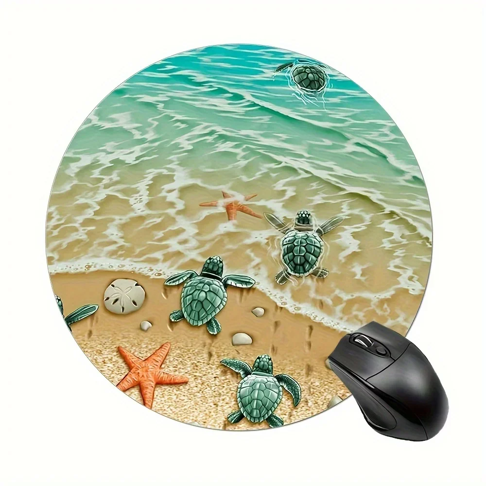 Adorable Turtle Starfish Round Mouse Pad Ocean Non Slip Turtle Decor Desk Mats Desk Interior Offices Accessories Laptop Setup