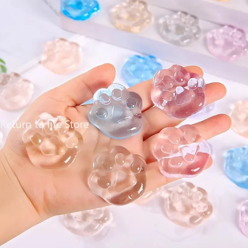 1PCS Kawaii Cat Paws Sticky Squeeze Toys Soft Realistic Jelly Glitter Cat Paws Transparent Squeeze Toys Kids Adult Gifts