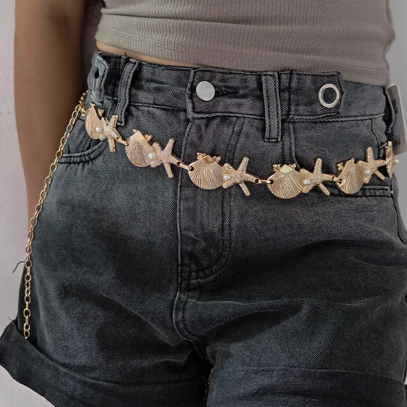 Vintage Metal Starfish Conch Seaside women's Waist Belly Belt Chain for Women New Fashion Boho Summer Beach Sexy Body Jewelry