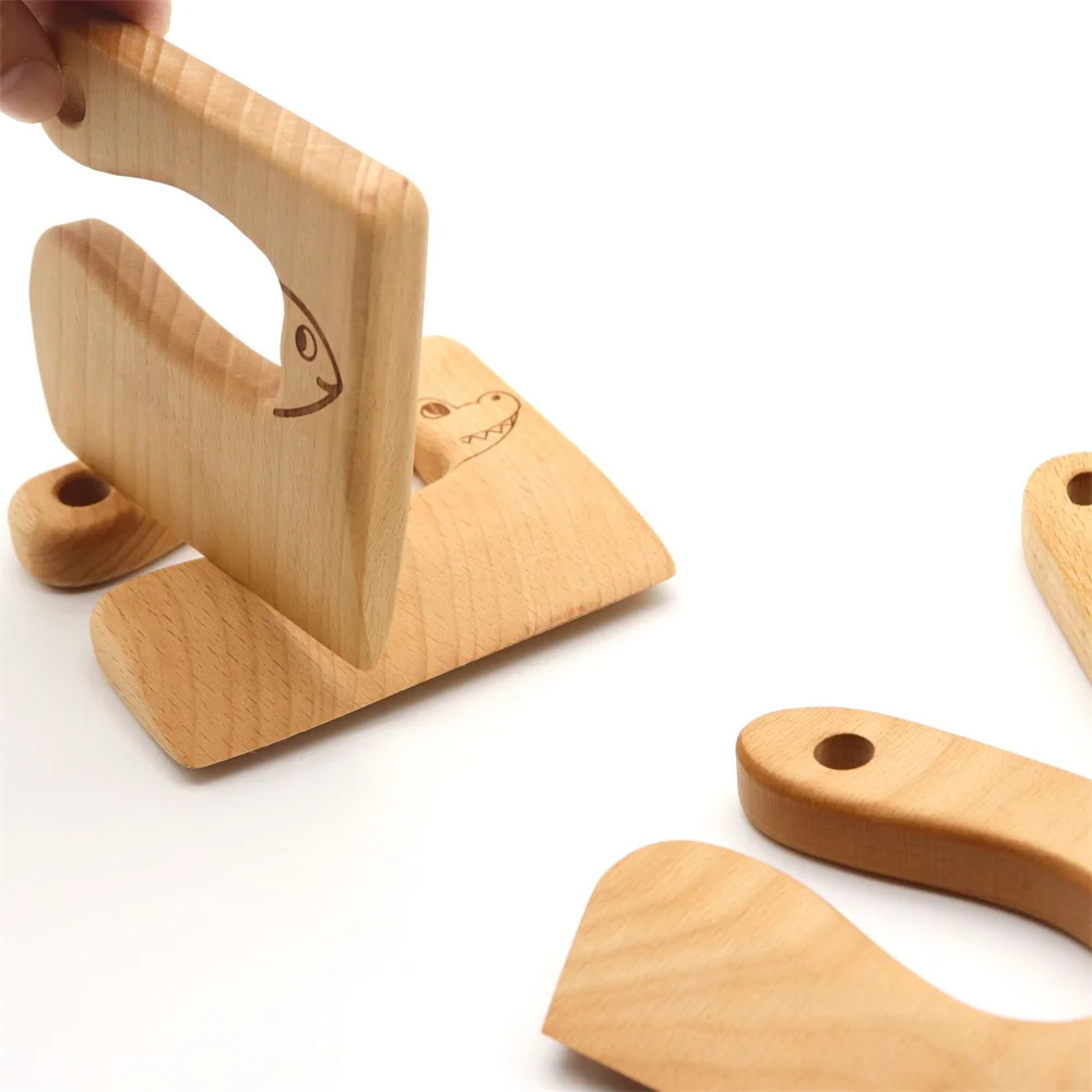 1/2/4PCS Safe Kitchen Cutting Toy Kids Wooden Cooking CutterFish-Shaped Children\'S Kitchen Tools Cute Vegetables Fruits Knife