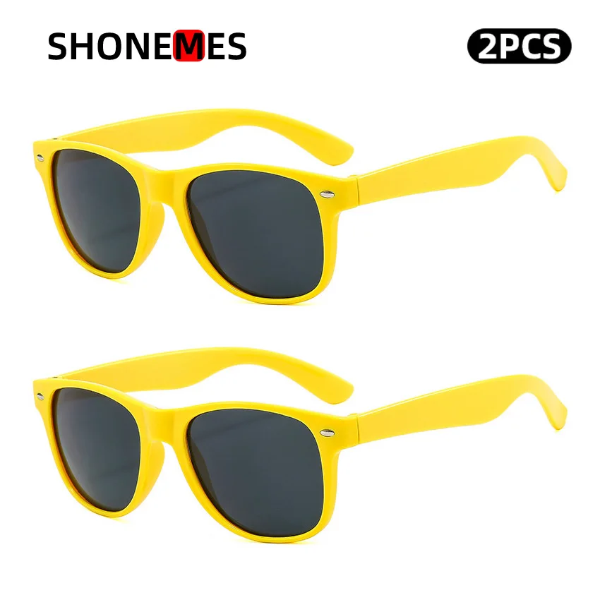 Shonemes 2pcs Classic Square Sunglasses Multiple Color Men Women Shades Outdoor Yellow Orange Red Green Party Sun Glasses