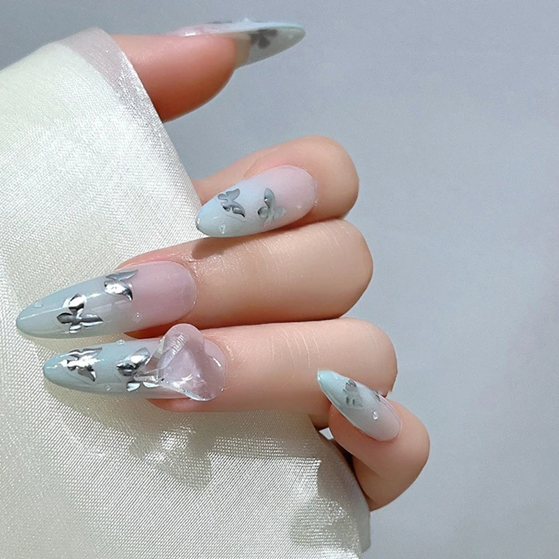 Butterfly Nail Stickers Wearing Armor Fluttering Butterfly Back Adhesive Stickers Hot Stamping Silver Nail Sticker