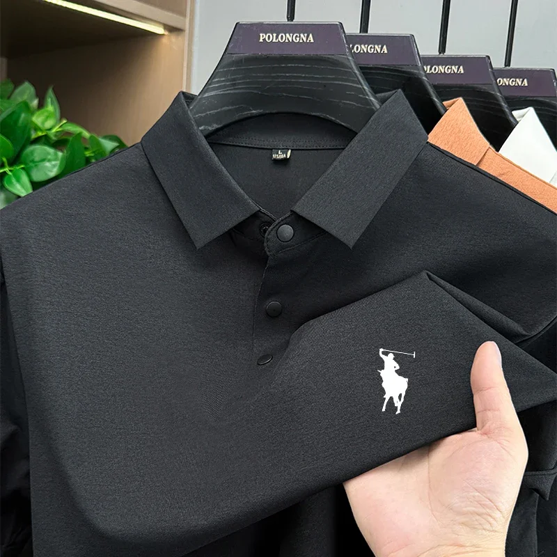 Men's Summer Versatile Business Casual Short Sleeve Polo Shirt Solid Color with Badge Fashionable Breathable Comfortable Top