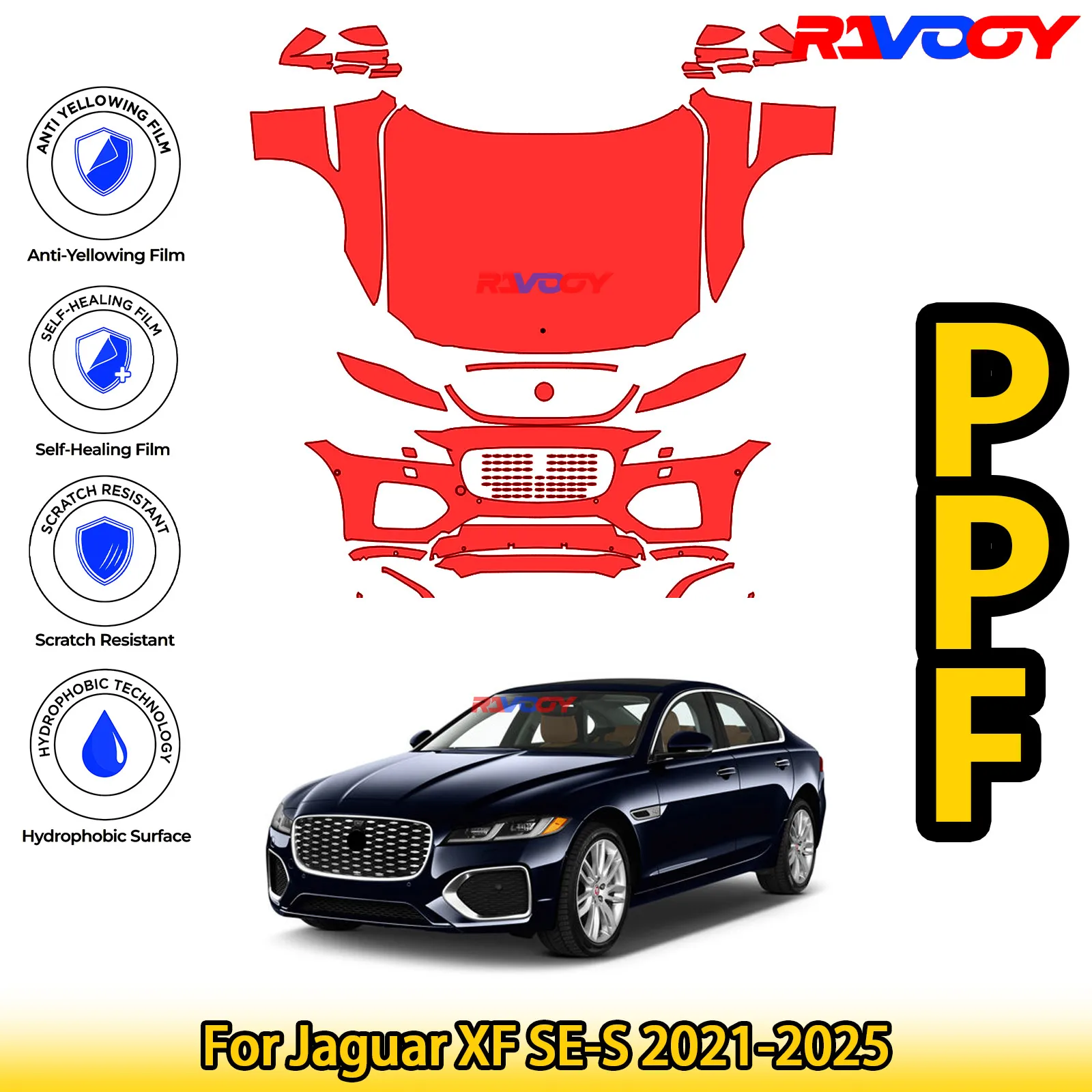 

Для Jaguar XF SE-S 2021-2025 глянцевая матовая черная предварительно вырезанная передняя PPF комплект защитной пленки для краски