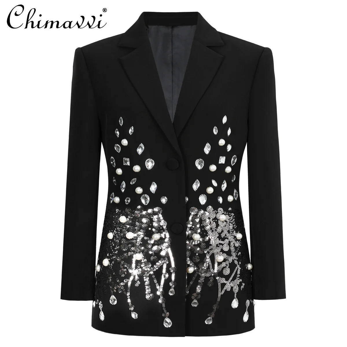 

Spring and Autumn Fashion New Heavy Beaded Rhinestone Slimming Women's Blazer Commuting Banquet Long Sleeve Elegant Suit Coat