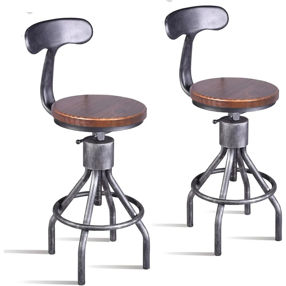 Industrial Vintage Bar Stool, Kitchen Counter Height Adjustable Pipe Chair, Cast Iron Stool, Swivel Bar Stool with Backrest