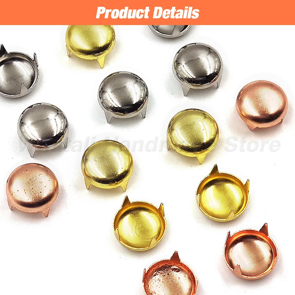 Metal Spike Rivets Round Studs Punk Rock Leather Craft Four Claw For Rivets Clothes Shoes Bags Bracelets 100Pcs 6-12mm