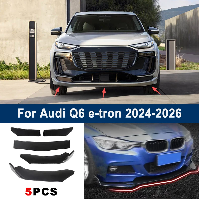 

Adjustable 5Pcs Sectional Front Spoiler Lip For Audi Q6 e-tron 2024-2026 Front Bumper Splitter Car Exterior Sport Body Kit