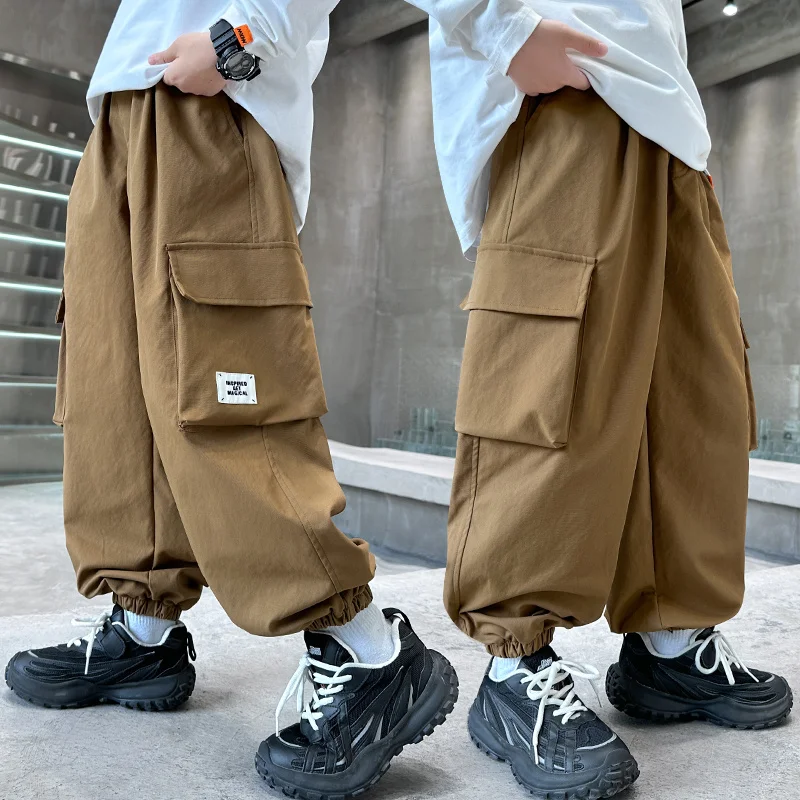 Autumn Kids Pocket Cargo Pants Fashion Hip Hop Sweatpants Boys Casual Sports Pants for Teen Boys Children Trousers Streetwear image 3
