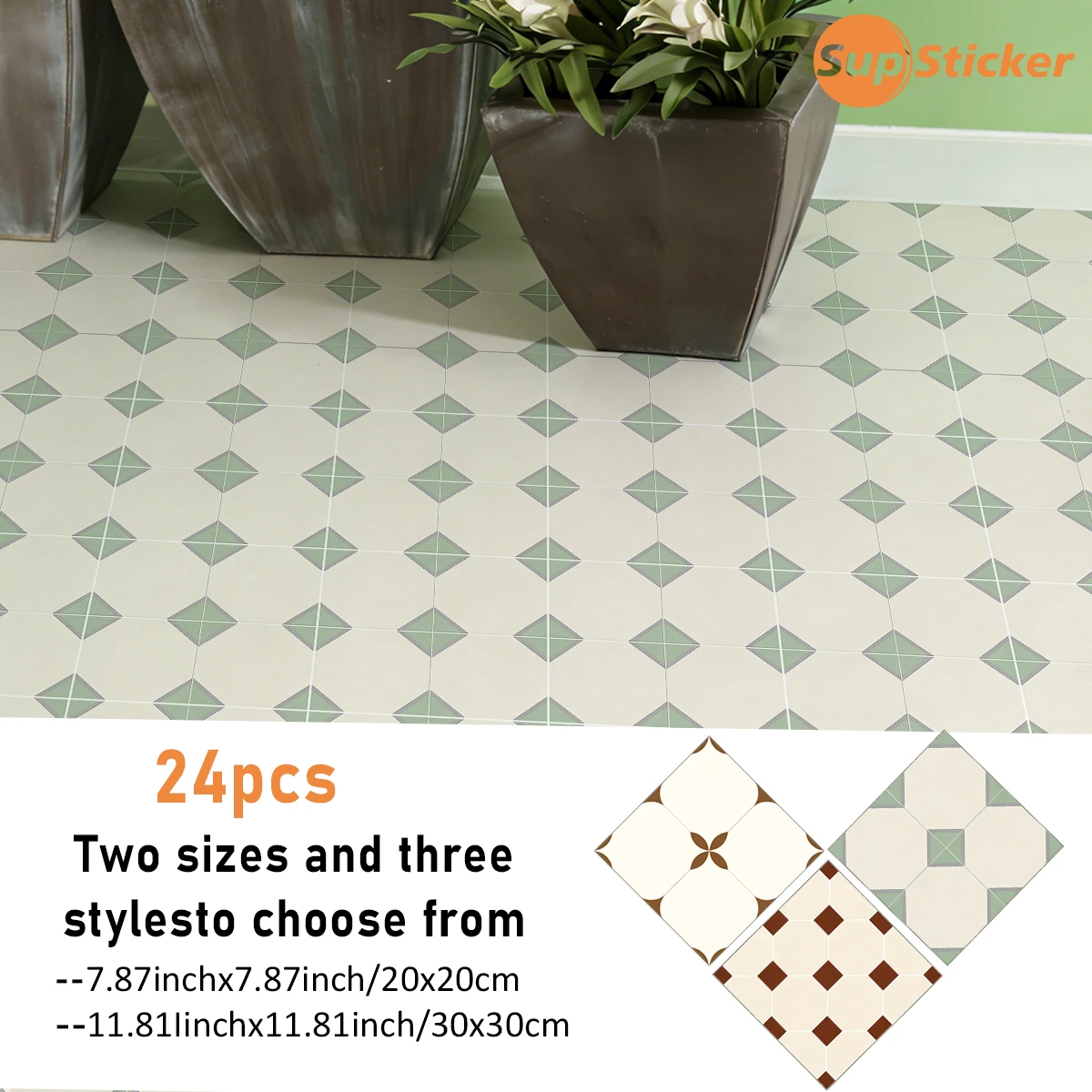 Commercial Kitchen Tiles - Beige Geometric Floral Tile Stickers, Self-Adhesive