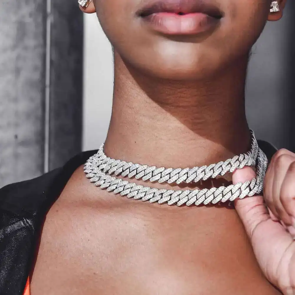 

Holycome Gold Plated Iced Out Moissanite Miami Gold Necklace Cuban Chain Wholesale Hip Hop Silver Jewelry Set Custom Necklaces