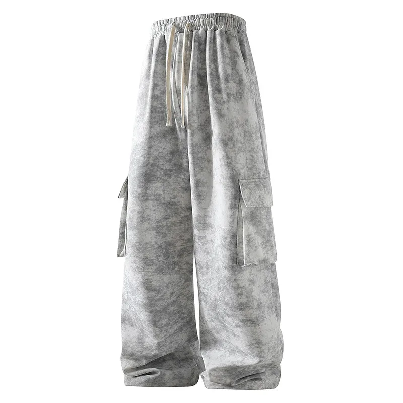 

Men's Tie Dye Cargo Pants Elastic Waist Drawstring Wide Leg Baggy Pants with Multi Pockets Streetwear Casual Trousers
