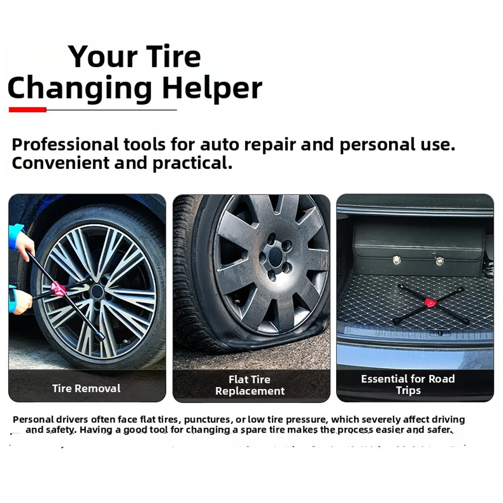 

Крестообразный ключ для автомобильных шин 500 мм для замены шин с насадками 17/19/21/23 мм, с противоскользящей рукояткой, усиленный, для ремонта шин, аксессуары