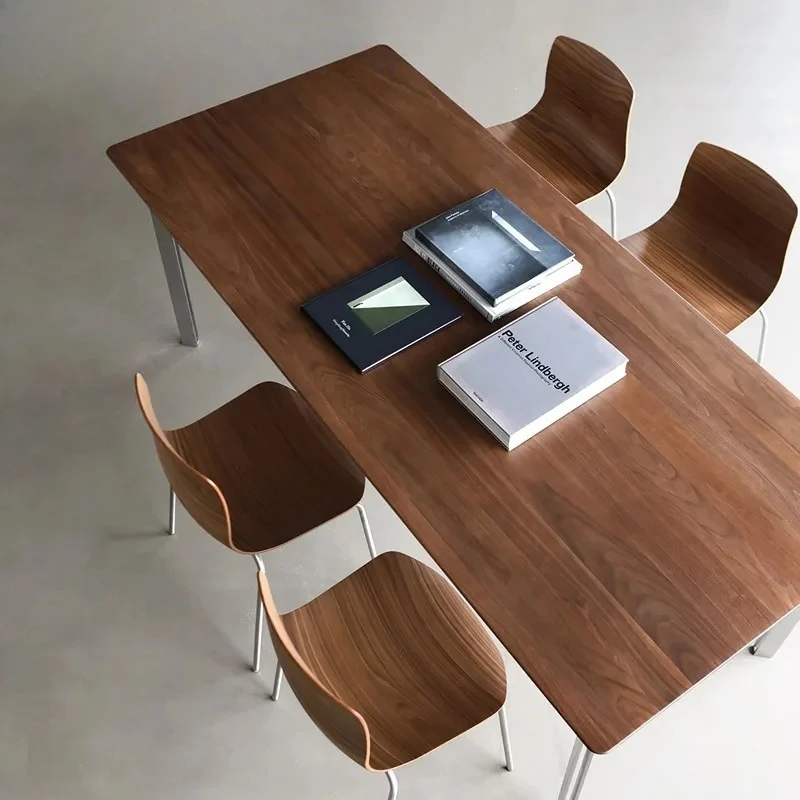

Black walnut solid wood dining table rectangular stainless steel dining table eating table