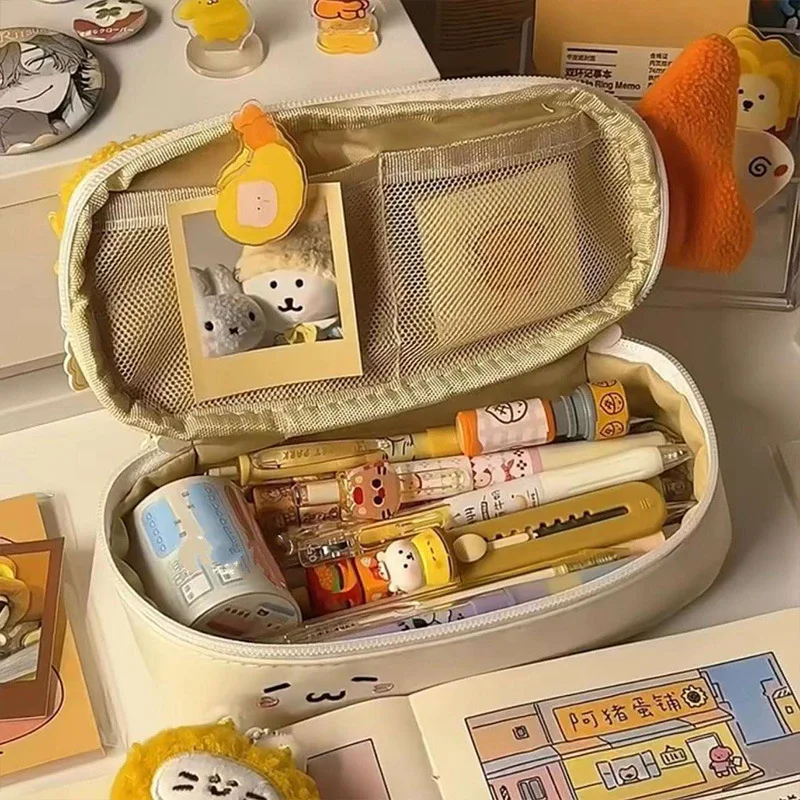 2025 Fried Shrimp Plush Pencil Case Ins Cute Large-capacity Double-layer High-value Student Stationery Box Storage