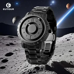 EUTOUR Watches Male Magnetic Watches Quartz Waterproof Leather Steel Stainless Steel Bracelet Watches Black Dial Fashion Sports