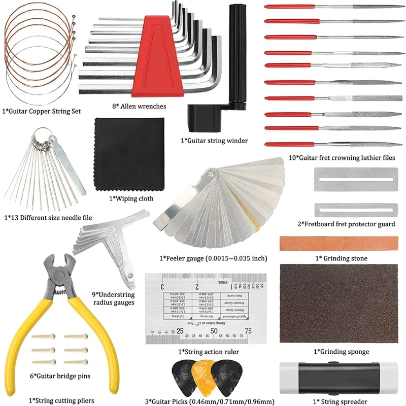 54 قطعة مجموعة أدوات صيانة إصلاح الجيتار الكاملة أدوات إعداد إصلاح الجيتار دروبشيبينغ
