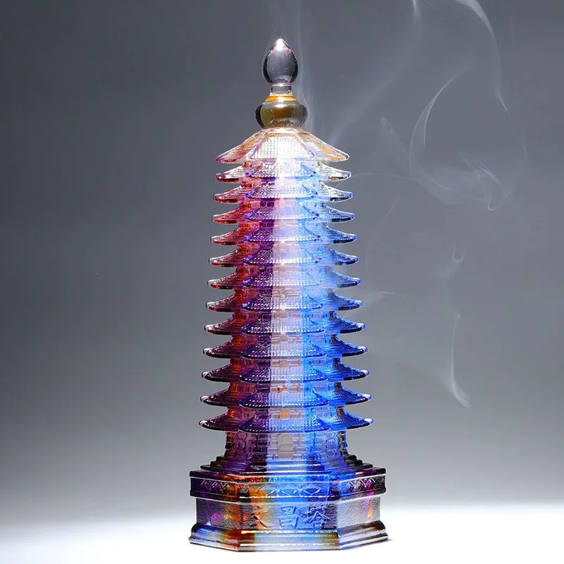 13th Floor Crystal Wenchang Tower Cone Incense Burner High-end Colored Glaze Living Room Home Deocr Ornaments Luxury Gifts