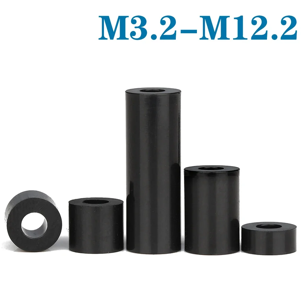 10-50pcs M3 M4 M5 M6 M8 M10 M12 Black ABS Non-Threaded Hollowed Nylon Spacer Round Hollow Standoff Washer PCB Board Screw