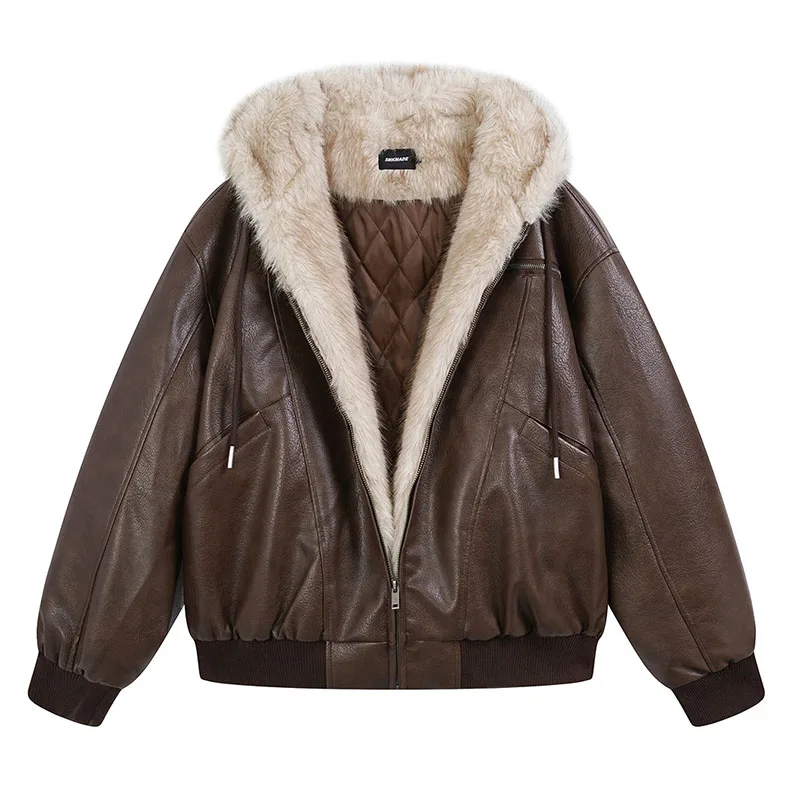 

Vintage Winter Warm Leather Jackets Harakuju Streetwear Casual Outwear Coats For Male Thermal