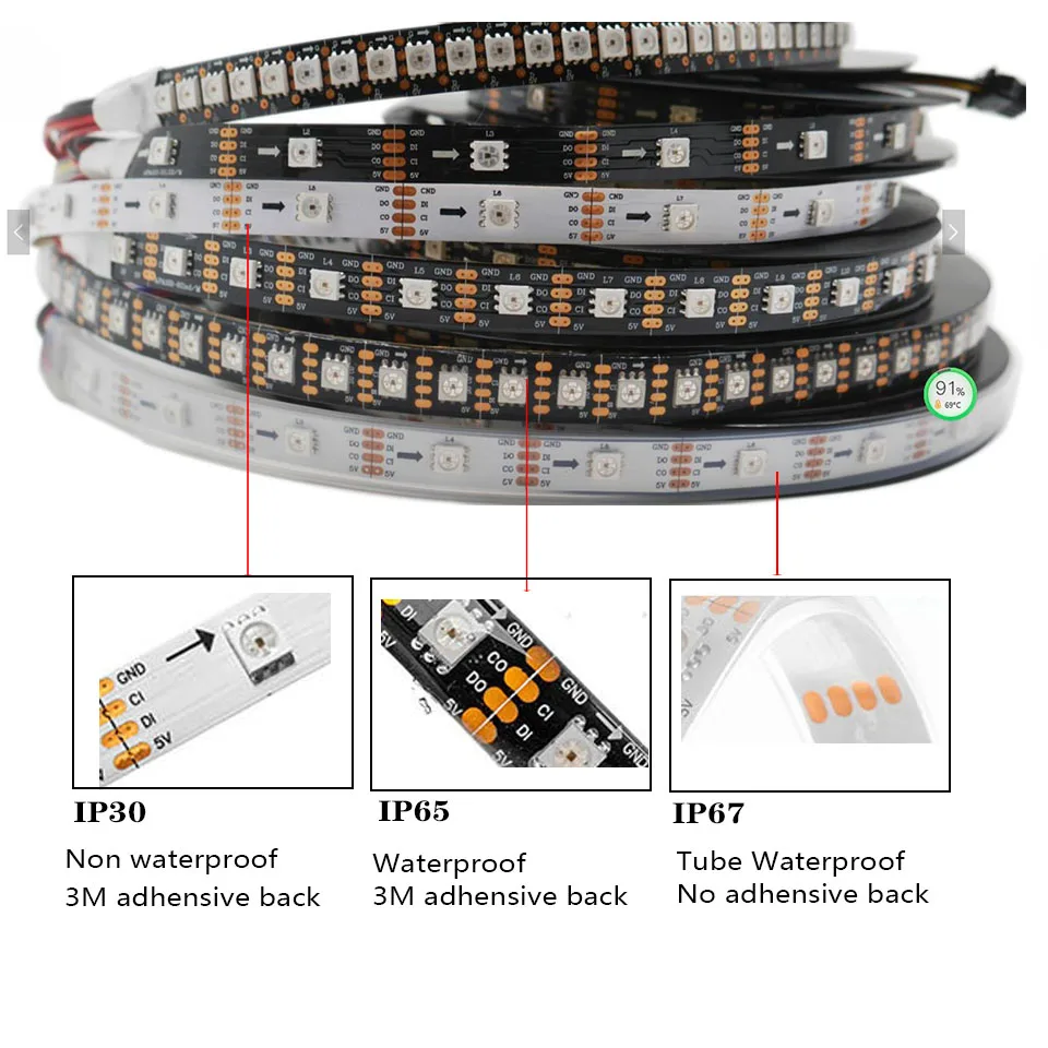 DC5V APA102 DATA and CLOCK seperately Smart led pixel strip 30/60/144 leds/pixels/m 5050RGB Full color strip light