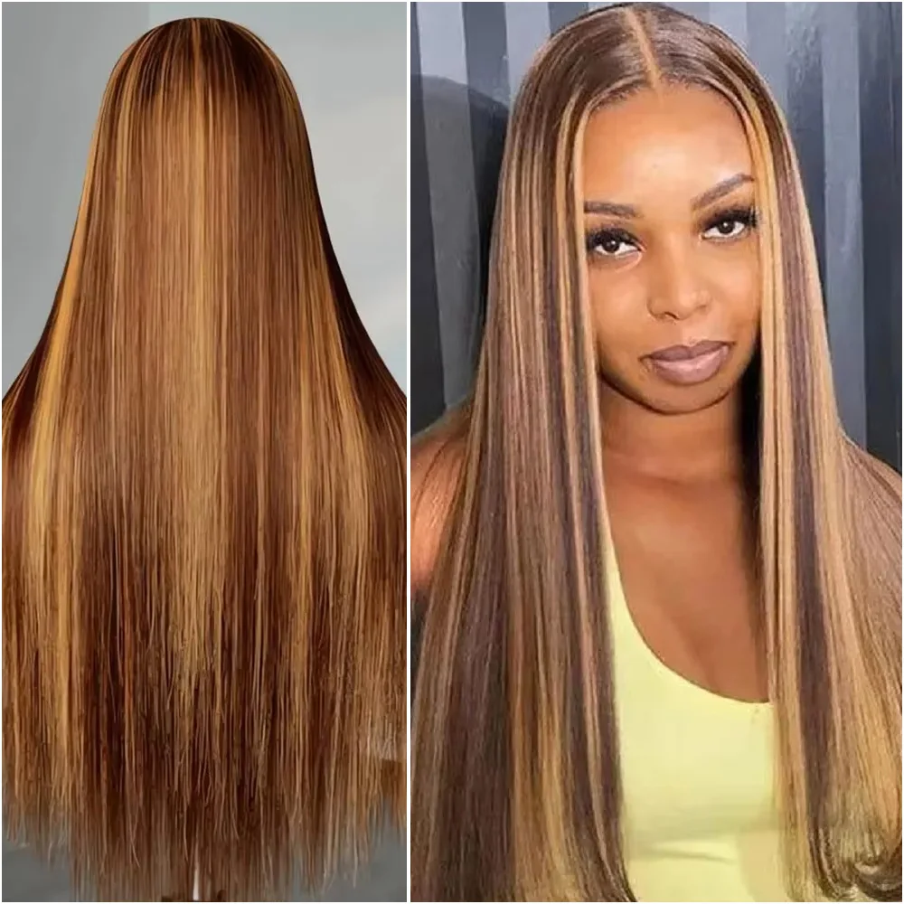 Wig Rambut Asli Manusia 100% dengan Kepadatan 200%, Highlight 4/27, Lace Front 13x6 HD Bone Straight, Pre Plucked, Wig Lace Frontal Brasil 13x4