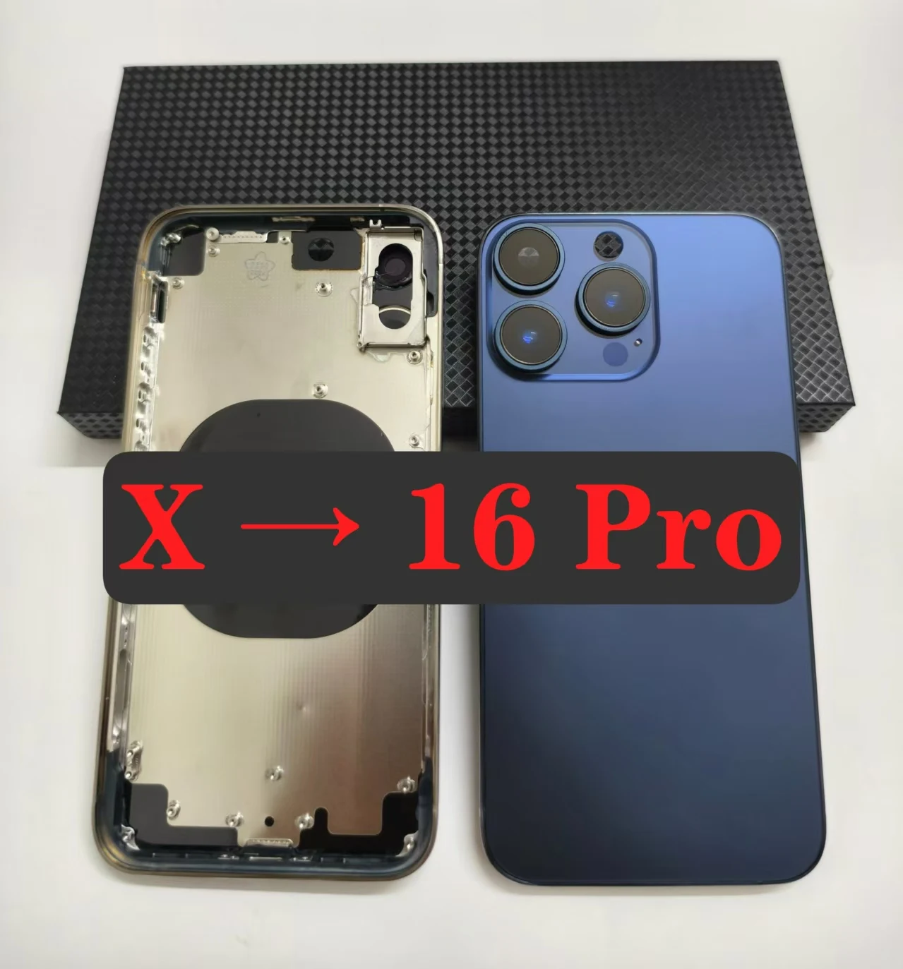 DIY For X Like 16 Pro Shiny Housing X Up to 15 Pro X Convert to 13 14 Pro Chassis DIY Back Rear Battery Cover Middle Frame