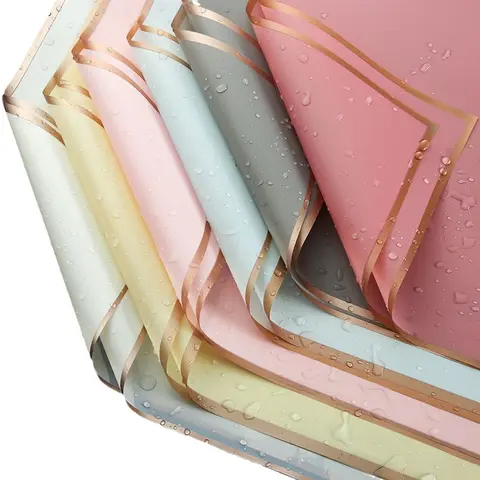 20PCS/PACK Golden Border Rose Flower Paper Korean Style Gift Wrap Florist Korean Style Half Transparen Bouquet Wrapping Material