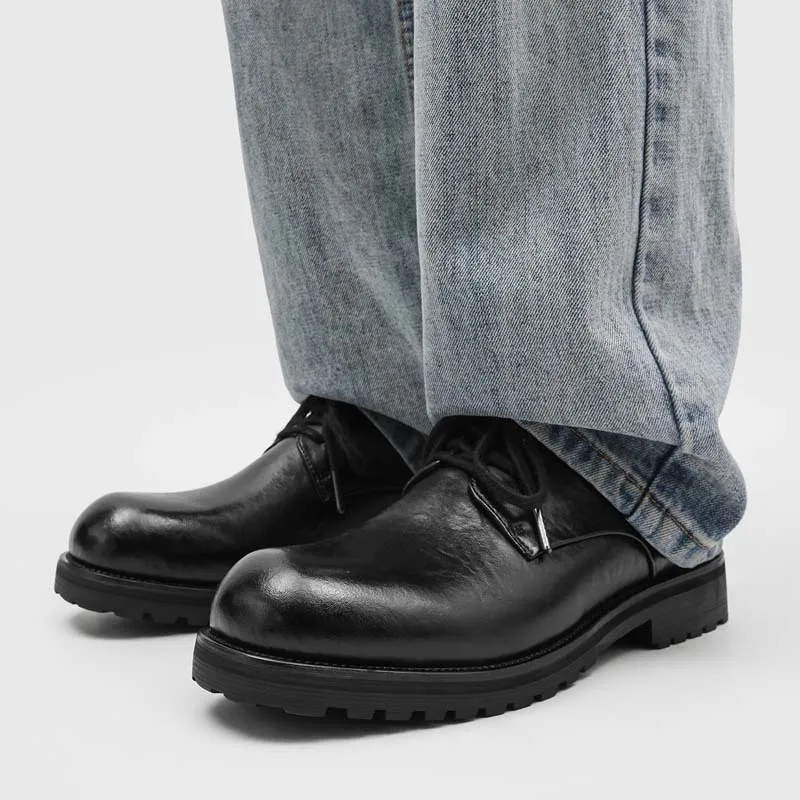 

Retro Mens Leather Wedding Social Shoes Luxury Handmade Quality Comfortable 2026 Autumn British Style Platform Dress Shoes Male