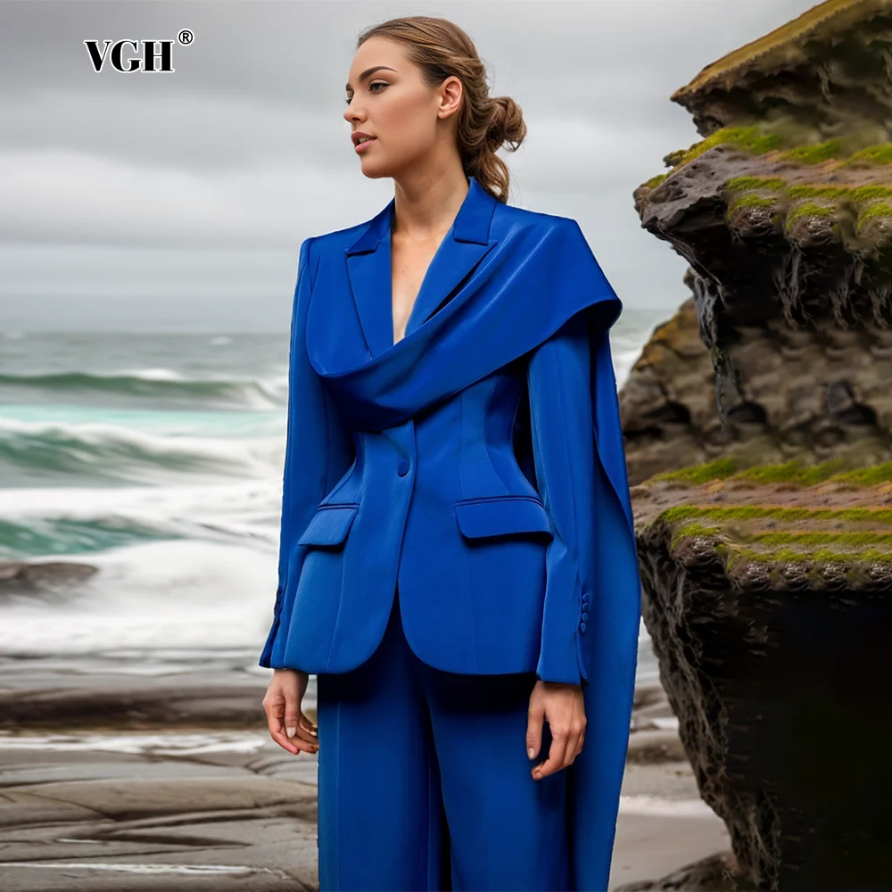 

VGH Solid Spliced Pockets Casual Blazers For Women Notched Collar Long Sleeve Minimalist Loose Blazer Female Fashion Style New