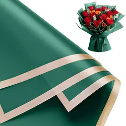 Floral Wrap for Flower Shop Bouquets - Waterproof Flower Packaging Paper, Bouquet Supplies, Gift Wrap, Deep Green with Gold Edg