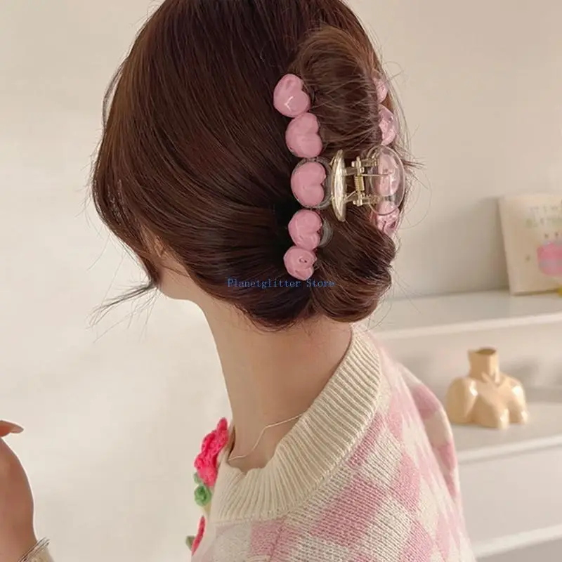 

652B Teens Girl Ripple Heart Hair Claw Candy Color Shark Clip Sweet Hair Decorations