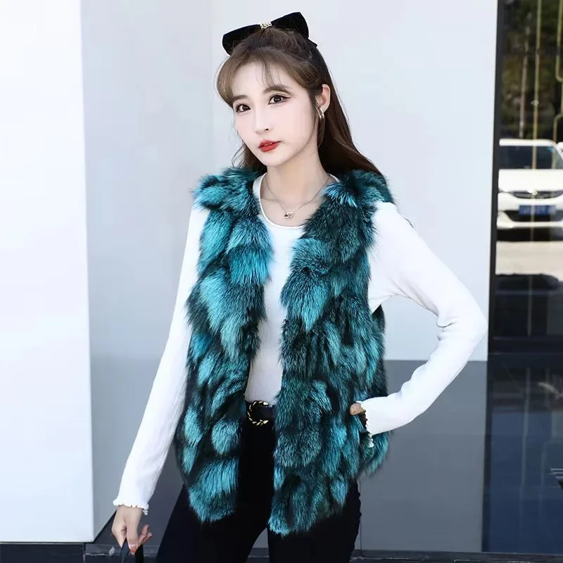 2025 New spring Women fashion Fox Fur Vest Temperament slim fit Short Keep Warm Waistcoat Female Fashion Casual V-neck Outwear
