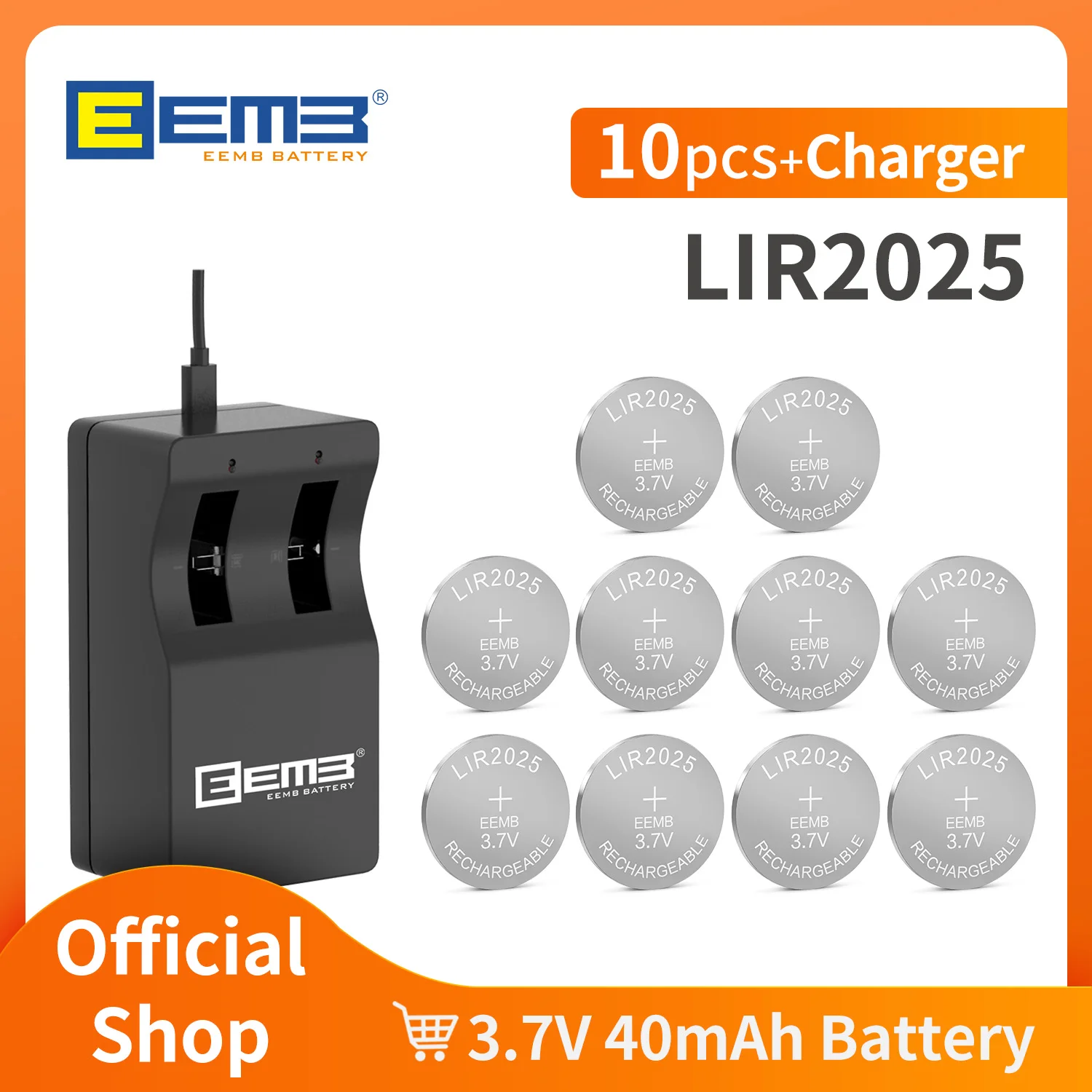 EEMB Button battery lir2025 With Charger 40mah 3.7v  Rechargeable Lithium Cell Coin Batteries