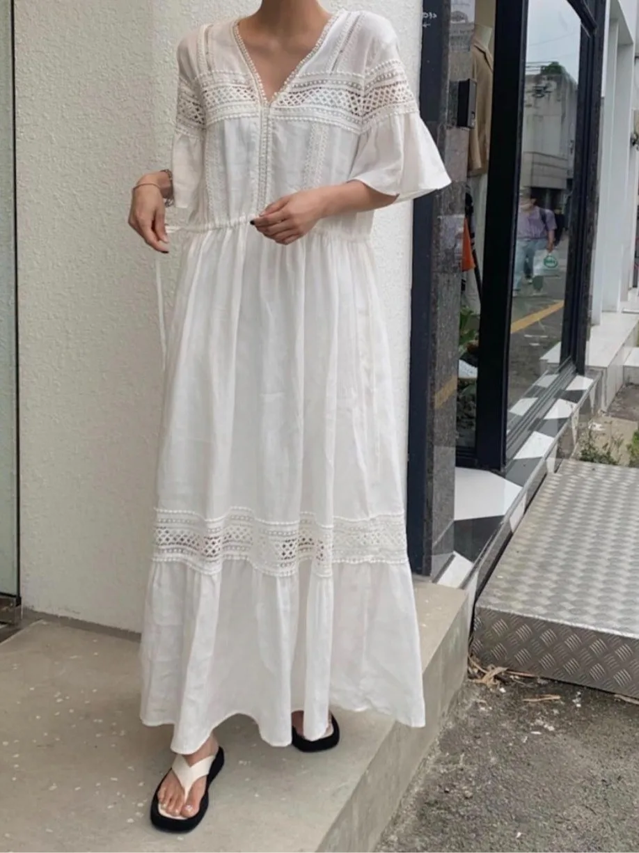 Ele Summer Lace Patchwork Lungo Allentato Dr Chic Vaion Sle Design unico Faion Dr 2025 Collezione estiva da donna