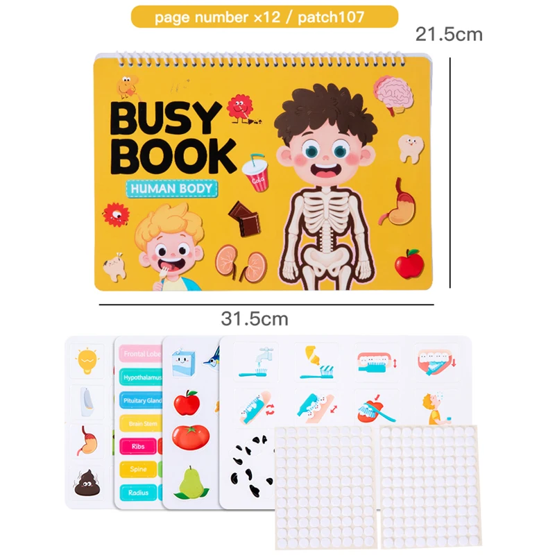 Druk boek voor kinderen Lichaamsstructuurboek Kinderen Vroeg onderwijs Cognitief menselijk lichaam Creatief plakboek Omklapbaar stil boek