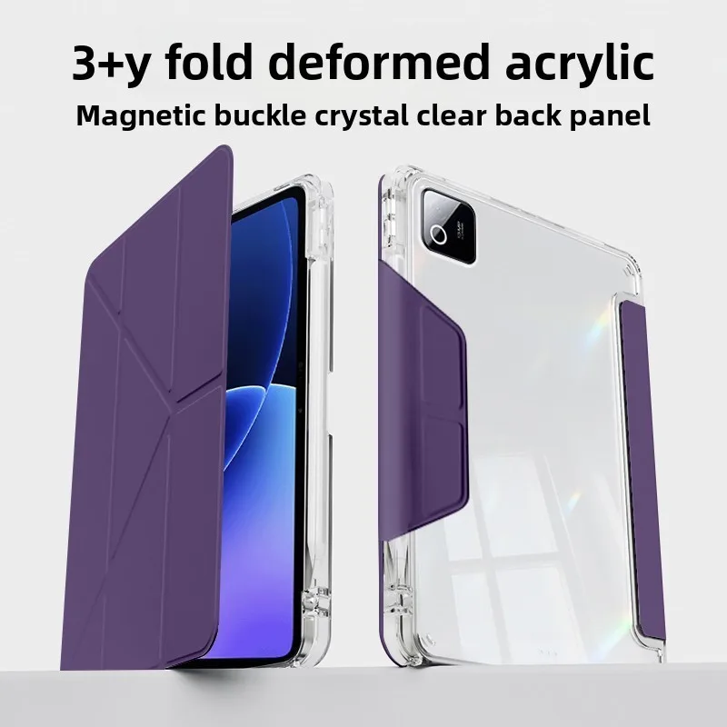 

Acrylic Case For Xiaomi Poco Pad X1 11.2 inch 2025 MiPad 8 7 Pro Redmi Pad 2 11 inch 3+Y Fold Leather Hard Cover With Pen Slot